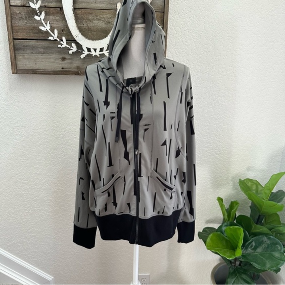 Lucy gray‎ black stretch knit full zip hoodie jacket ladies L/XL